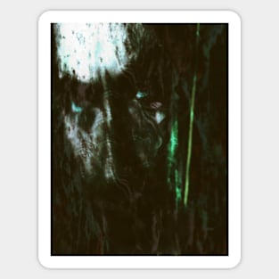 Special processing. Consciousness, king, emerging from dark water. Serious men's face, around waves. Green. Like steel. Sticker